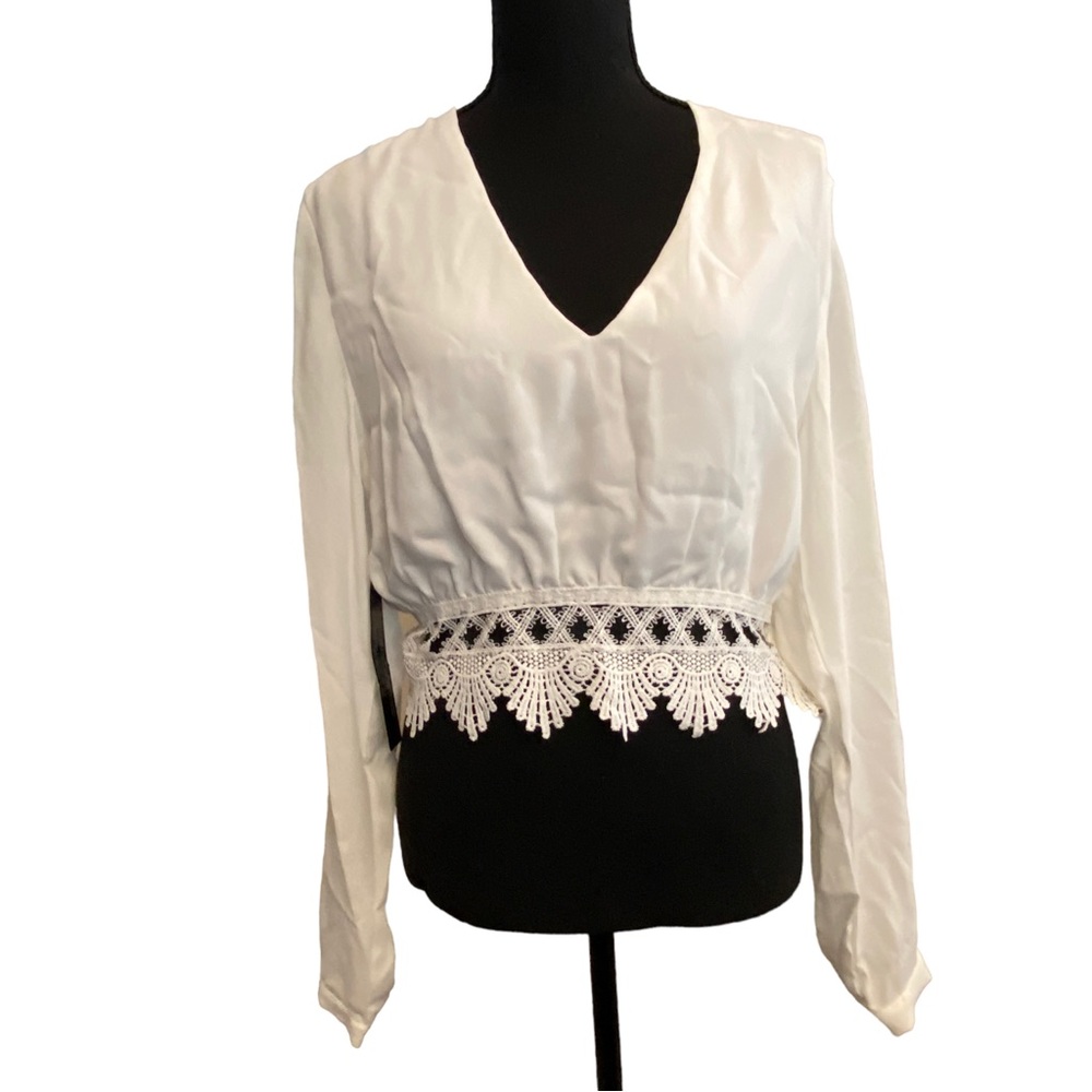 Wyldr White Sheer Crop Top With Lace Trim